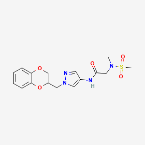 molecular formula C16H20N4O5S B2790350 N-(1-((2,3-dihydrobenzo[b][1,4]dioxin-2-yl)methyl)-1H-pyrazol-4-yl)-2-(N-methylmethylsulfonamido)acetamide CAS No. 1798514-23-4
