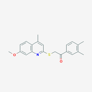 molecular formula C21H21NO2S B2790369 1-(3,4-Dimethylphenyl)-2-(7-methoxy-4-methylquinolin-2-yl)sulfanylethanone CAS No. 690646-54-9