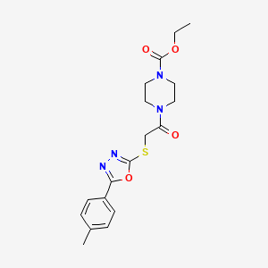 molecular formula C18H22N4O4S B2790380 Ethyl 4-(2-((5-(p-tolyl)-1,3,4-oxadiazol-2-yl)thio)acetyl)piperazine-1-carboxylate CAS No. 850936-79-7