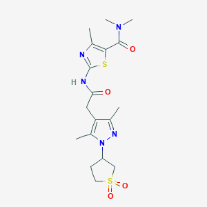 molecular formula C18H25N5O4S2 B2790381 2-(2-(1-(1,1-dioxidotetrahydrothiophen-3-yl)-3,5-dimethyl-1H-pyrazol-4-yl)acetamido)-N,N,4-trimethylthiazole-5-carboxamide CAS No. 1207034-72-7