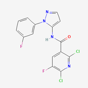 molecular formula C15H8Cl2F2N4O B2790397 2,6-Dichloro-5-fluoro-N-[2-(3-fluorophenyl)pyrazol-3-yl]pyridine-3-carboxamide CAS No. 2361761-42-2