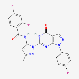 molecular formula C22H14F3N7O2 B2790414 2,4-difluoro-N-(1-(1-(4-fluorophenyl)-4-oxo-4,5-dihydro-1H-pyrazolo[3,4-d]pyrimidin-6-yl)-3-methyl-1H-pyrazol-5-yl)benzamide CAS No. 1020489-05-7