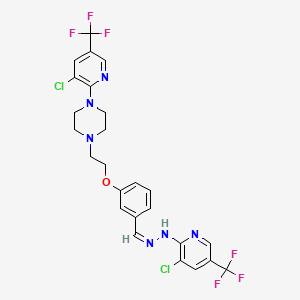 molecular formula C25H22Cl2F6N6O B2790421 3-(2-{4-[3-chloro-5-(trifluoromethyl)-2-pyridinyl]piperazino}ethoxy)benzenecarbaldehyde N-[3-chloro-5-(trifluoromethyl)-2-pyridinyl]hydrazone CAS No. 338409-21-5