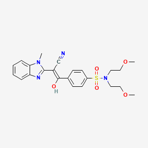 molecular formula C23H26N4O5S B2790424 (E)-4-(2-cyano-2-(1-methyl-1H-benzo[d]imidazol-2(3H)-ylidene)acetyl)-N,N-bis(2-methoxyethyl)benzenesulfonamide CAS No. 392238-88-9
