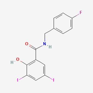 molecular formula C14H10FI2NO2 B2790430 N-[(4-fluorophenyl)methyl]-2-hydroxy-3,5-diiodobenzamide CAS No. 439107-28-5