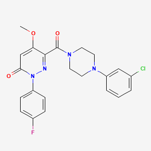 molecular formula C22H20ClFN4O3 B2790432 6-(4-(3-chlorophenyl)piperazine-1-carbonyl)-2-(4-fluorophenyl)-5-methoxypyridazin-3(2H)-one CAS No. 921836-36-4