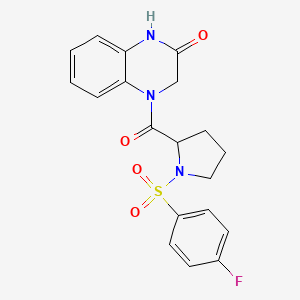 molecular formula C19H18FN3O4S B2790438 4-(1-((4-fluorophenyl)sulfonyl)pyrrolidine-2-carbonyl)-3,4-dihydroquinoxalin-2(1H)-one CAS No. 1103163-18-3