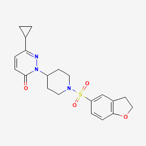 molecular formula C20H23N3O4S B2790449 6-Cyclopropyl-2-[1-(2,3-dihydro-1-benzofuran-5-sulfonyl)piperidin-4-yl]-2,3-dihydropyridazin-3-one CAS No. 2319718-81-3