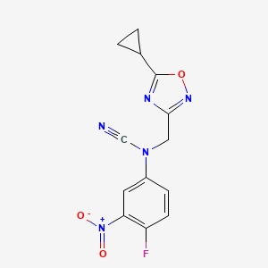 molecular formula C13H10FN5O3 B2790476 N-cyano-N-[(5-cyclopropyl-1,2,4-oxadiazol-3-yl)methyl]-4-fluoro-3-nitroaniline CAS No. 1445160-54-2