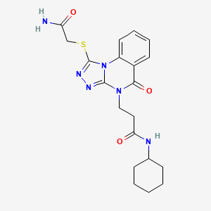 molecular formula C20H24N6O3S B2790487 3-[1-[(2-amino-2-oxoethyl)thio]-5-oxo[1,2,4]triazolo[4,3-a]quinazolin-4(5H)-yl]-N-cyclohexylpropanamide CAS No. 1112434-43-1
