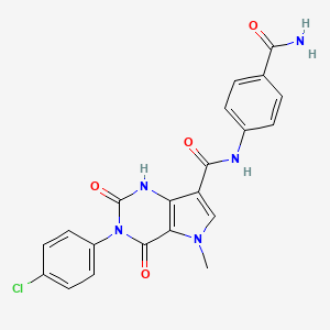 molecular formula C21H16ClN5O4 B2790494 N-(4-carbamoylphenyl)-3-(4-chlorophenyl)-5-methyl-2,4-dioxo-2,3,4,5-tetrahydro-1H-pyrrolo[3,2-d]pyrimidine-7-carboxamide CAS No. 921852-52-0