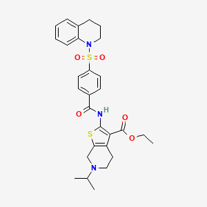 molecular formula C29H33N3O5S2 B2790510 ethyl 2-(4-((3,4-dihydroquinolin-1(2H)-yl)sulfonyl)benzamido)-6-isopropyl-4,5,6,7-tetrahydrothieno[2,3-c]pyridine-3-carboxylate CAS No. 449768-37-0