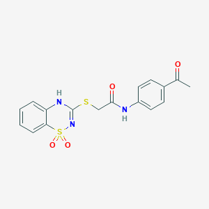 molecular formula C17H15N3O4S2 B2790532 N-(4-acetylphenyl)-2-[(1,1-dioxido-4H-1,2,4-benzothiadiazin-3-yl)thio]acetamide CAS No. 896685-58-8