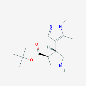 molecular formula C14H23N3O2 B2790538 rac-tert-butyl (3R,4S)-4-(1,5-dimethyl-1H-pyrazol-4-yl)pyrrolidine-3-carboxylate, trans CAS No. 1969288-55-8