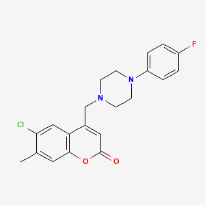 molecular formula C21H20ClFN2O2 B2790547 6-Chloro-4-[[4-(4-fluorophenyl)piperazin-1-yl]methyl]-7-methylchromen-2-one CAS No. 850156-51-3