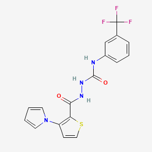 molecular formula C17H13F3N4O2S B2790559 2-{[3-(1H-pyrrol-1-yl)-2-thienyl]carbonyl}-N-[3-(trifluoromethyl)phenyl]-1-hydrazinecarboxamide CAS No. 478062-90-7