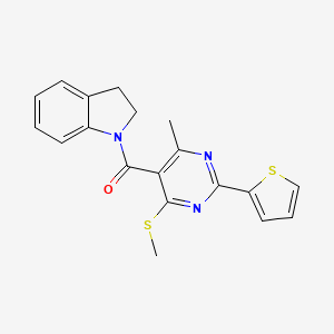 molecular formula C19H17N3OS2 B2790560 1-[4-methyl-6-(methylsulfanyl)-2-(thiophen-2-yl)pyrimidine-5-carbonyl]-2,3-dihydro-1H-indole CAS No. 1090666-03-7