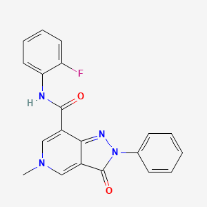 molecular formula C20H15FN4O2 B2790586 N-(2-fluorophenyl)-5-methyl-3-oxo-2-phenyl-3,5-dihydro-2H-pyrazolo[4,3-c]pyridine-7-carboxamide CAS No. 921574-54-1