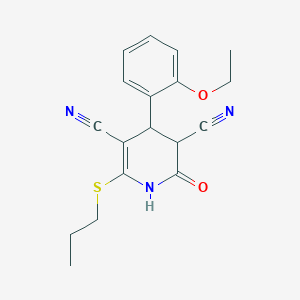 molecular formula C18H19N3O2S B2790590 4-(2-Ethoxyphenyl)-2-oxo-6-(propylthio)-1,2,3,4-tetrahydropyridine-3,5-dicarbonitrile CAS No. 361166-80-5