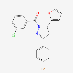 molecular formula C20H14BrClN2O2 B2790593 [5-(4-Bromophenyl)-3-(furan-2-yl)-3,4-dihydropyrazol-2-yl]-(3-chlorophenyl)methanone CAS No. 865616-14-4