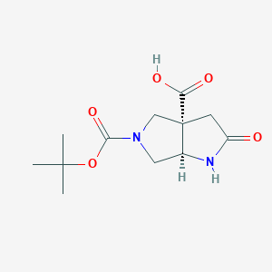 molecular formula C12H18N2O5 B2790607 (3As,6aR)-5-[(2-methylpropan-2-yl)oxycarbonyl]-2-oxo-3,4,6,6a-tetrahydro-1H-pyrrolo[2,3-c]pyrrole-3a-carboxylic acid CAS No. 1251013-32-7