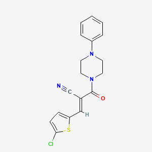 molecular formula C18H16ClN3OS B2790626 (2E)-3-(5-chlorothiophen-2-yl)-2-[(4-phenylpiperazin-1-yl)carbonyl]prop-2-enenitrile CAS No. 1164466-58-3