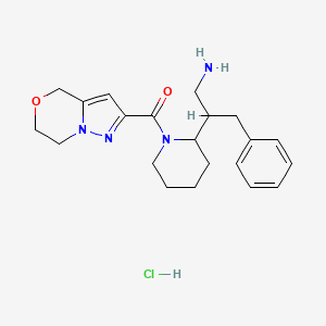 molecular formula C21H29ClN4O2 B2790627 [2-(1-Amino-3-phenylpropan-2-yl)piperidin-1-yl]-(6,7-dihydro-4H-pyrazolo[5,1-c][1,4]oxazin-2-yl)methanone;hydrochloride CAS No. 2418644-05-8