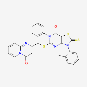 3-(2-Methylphenyl)-5-[(4-oxopyrido[1,2-a]pyrimidin-2-yl)methylsulfanyl]-6-phenyl-2-sulfanylidene-[1,3]thiazolo[4,5-d]pyrimidin-7-one