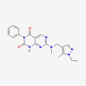 molecular formula C20H21N7O2 B2790646 7-(((1-ethyl-5-methyl-1H-pyrazol-4-yl)methyl)(methyl)amino)-3-phenylpyrimido[4,5-d]pyrimidine-2,4(1H,3H)-dione CAS No. 2194908-90-0