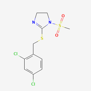molecular formula C11H12Cl2N2O2S2 B2790654 2-[(2,4-Dichlorophenyl)methylsulfanyl]-1-methylsulfonyl-4,5-dihydroimidazole CAS No. 868219-05-0
