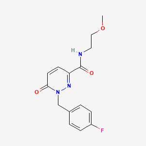 molecular formula C15H16FN3O3 B2790668 1-(4-fluorobenzyl)-N-(2-methoxyethyl)-6-oxo-1,6-dihydropyridazine-3-carboxamide CAS No. 1203322-99-9