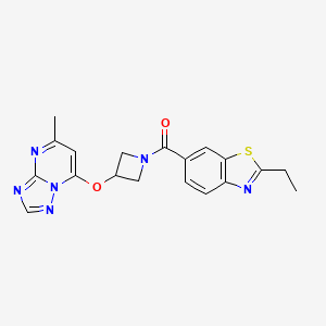 molecular formula C19H18N6O2S B2790684 2-Ethyl-6-[3-({5-methyl-[1,2,4]triazolo[1,5-a]pyrimidin-7-yl}oxy)azetidine-1-carbonyl]-1,3-benzothiazole CAS No. 2097890-21-4