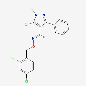 molecular formula C18H14Cl3N3O B2790687 5-chloro-1-methyl-3-phenyl-1H-pyrazole-4-carbaldehyde O-(2,4-dichlorobenzyl)oxime CAS No. 321538-43-6