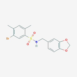 molecular formula C16H16BrNO4S B279072 N-(1,3-benzodioxol-5-ylmethyl)-5-bromo-2,4-dimethylbenzenesulfonamide 
