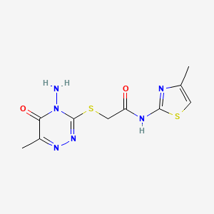 molecular formula C10H12N6O2S2 B2790734 2-((4-amino-6-methyl-5-oxo-4,5-dihydro-1,2,4-triazin-3-yl)thio)-N-(4-methylthiazol-2-yl)acetamide CAS No. 869067-89-0