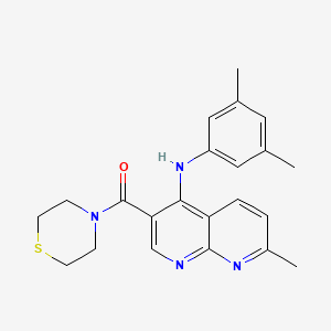 molecular formula C22H24N4OS B2790736 (4-((3,5-Dimethylphenyl)amino)-7-methyl-1,8-naphthyridin-3-yl)(thiomorpholino)methanone CAS No. 1251587-37-7