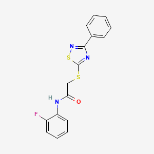 molecular formula C16H12FN3OS2 B2790742 N-(2-fluorophenyl)-2-((3-phenyl-1,2,4-thiadiazol-5-yl)thio)acetamide CAS No. 864856-02-0