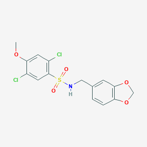 molecular formula C15H13Cl2NO5S B279075 N-(1,3-benzodioxol-5-ylmethyl)-2,5-dichloro-4-methoxybenzenesulfonamide 