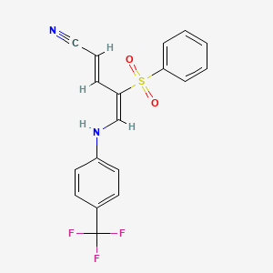 molecular formula C18H13F3N2O2S B2790752 (2E,4E)-4-(benzenesulfonyl)-5-{[4-(trifluoromethyl)phenyl]amino}penta-2,4-dienenitrile CAS No. 339276-63-0