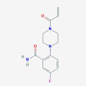 molecular formula C14H16FN3O2 B2790766 5-Fluoro-2-(4-prop-2-enoylpiperazin-1-yl)benzamide CAS No. 2196449-41-7