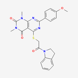 molecular formula C25H23N5O4S B2790769 5-((2-(indolin-1-yl)-2-oxoethyl)thio)-7-(4-methoxyphenyl)-1,3-dimethylpyrimido[4,5-d]pyrimidine-2,4(1H,3H)-dione CAS No. 852171-62-1