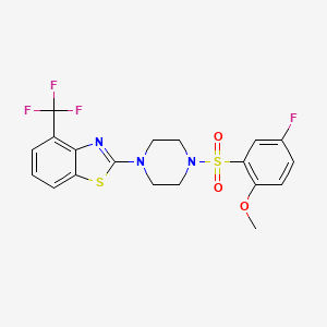 molecular formula C19H17F4N3O3S2 B2790775 2-(4-((5-Fluoro-2-methoxyphenyl)sulfonyl)piperazin-1-yl)-4-(trifluoromethyl)benzo[d]thiazole CAS No. 1396625-59-4