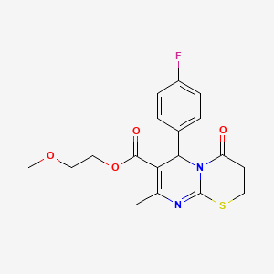 molecular formula C18H19FN2O4S B2790863 2-methoxyethyl 6-(4-fluorophenyl)-8-methyl-4-oxo-3,6-dihydro-2H-pyrimido[2,1-b][1,3]thiazine-7-carboxylate CAS No. 616213-78-6