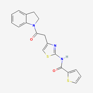 molecular formula C18H15N3O2S2 B2790870 N-(4-(2-(indolin-1-yl)-2-oxoethyl)thiazol-2-yl)thiophene-2-carboxamide CAS No. 921506-85-6