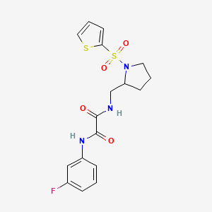 molecular formula C17H18FN3O4S2 B2790878 N1-(3-fluorophenyl)-N2-((1-(thiophen-2-ylsulfonyl)pyrrolidin-2-yl)methyl)oxalamide CAS No. 896280-04-9