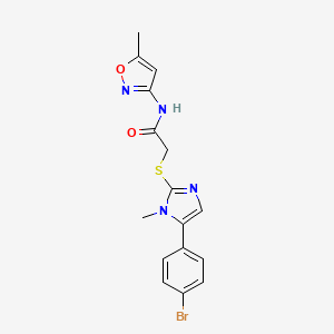 molecular formula C16H15BrN4O2S B2790882 2-((5-(4-bromophenyl)-1-methyl-1H-imidazol-2-yl)thio)-N-(5-methylisoxazol-3-yl)acetamide CAS No. 1206996-58-8