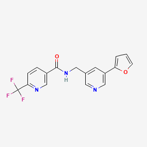 molecular formula C17H12F3N3O2 B2790924 N-((5-(furan-2-yl)pyridin-3-yl)methyl)-6-(trifluoromethyl)nicotinamide CAS No. 2034519-39-4