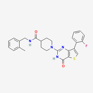 molecular formula C26H25FN4O2S B2790926 1-[7-(2-fluorophenyl)-4-oxo-3,4-dihydrothieno[3,2-d]pyrimidin-2-yl]-N-(2-methylbenzyl)piperidine-4-carboxamide CAS No. 1243106-67-3