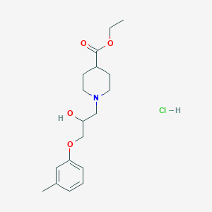 molecular formula C18H28ClNO4 B2790935 Ethyl 1-(2-hydroxy-3-(m-tolyloxy)propyl)piperidine-4-carboxylate hydrochloride CAS No. 1215404-28-6