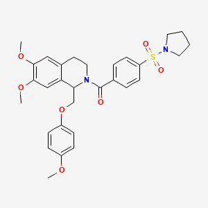 molecular formula C30H34N2O7S B2790937 (6,7-dimethoxy-1-((4-methoxyphenoxy)methyl)-3,4-dihydroisoquinolin-2(1H)-yl)(4-(pyrrolidin-1-ylsulfonyl)phenyl)methanone CAS No. 486450-25-3